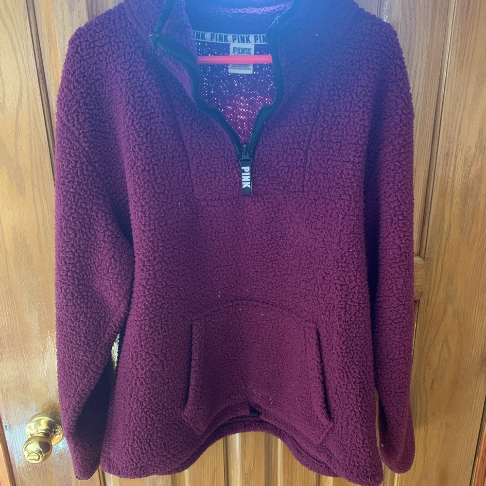 PINK Sherpa pullover (burgundy)